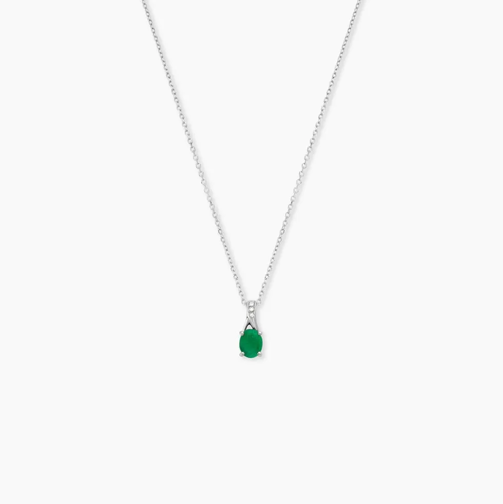 Collier Charmante Or Blanc Emeraude Et Diamant