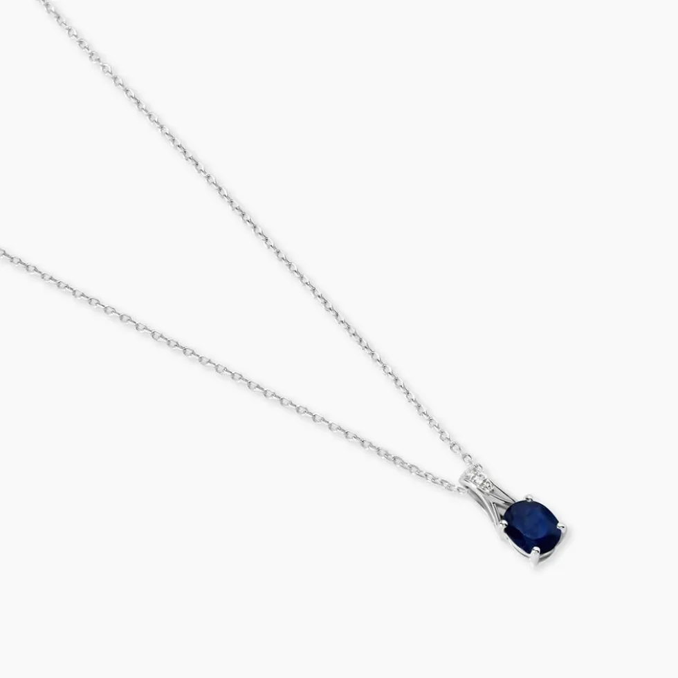 Collier Charmante Or Blanc Saphir Et Diamant