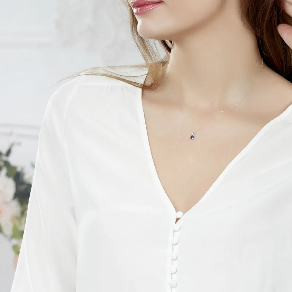 Collier Charmante Or Blanc Saphir Et Diamant