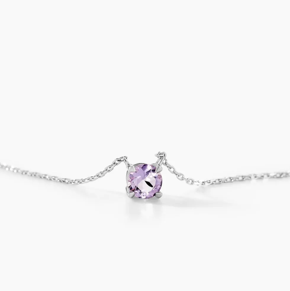 Collier Clair Or Blanc Amethyste
