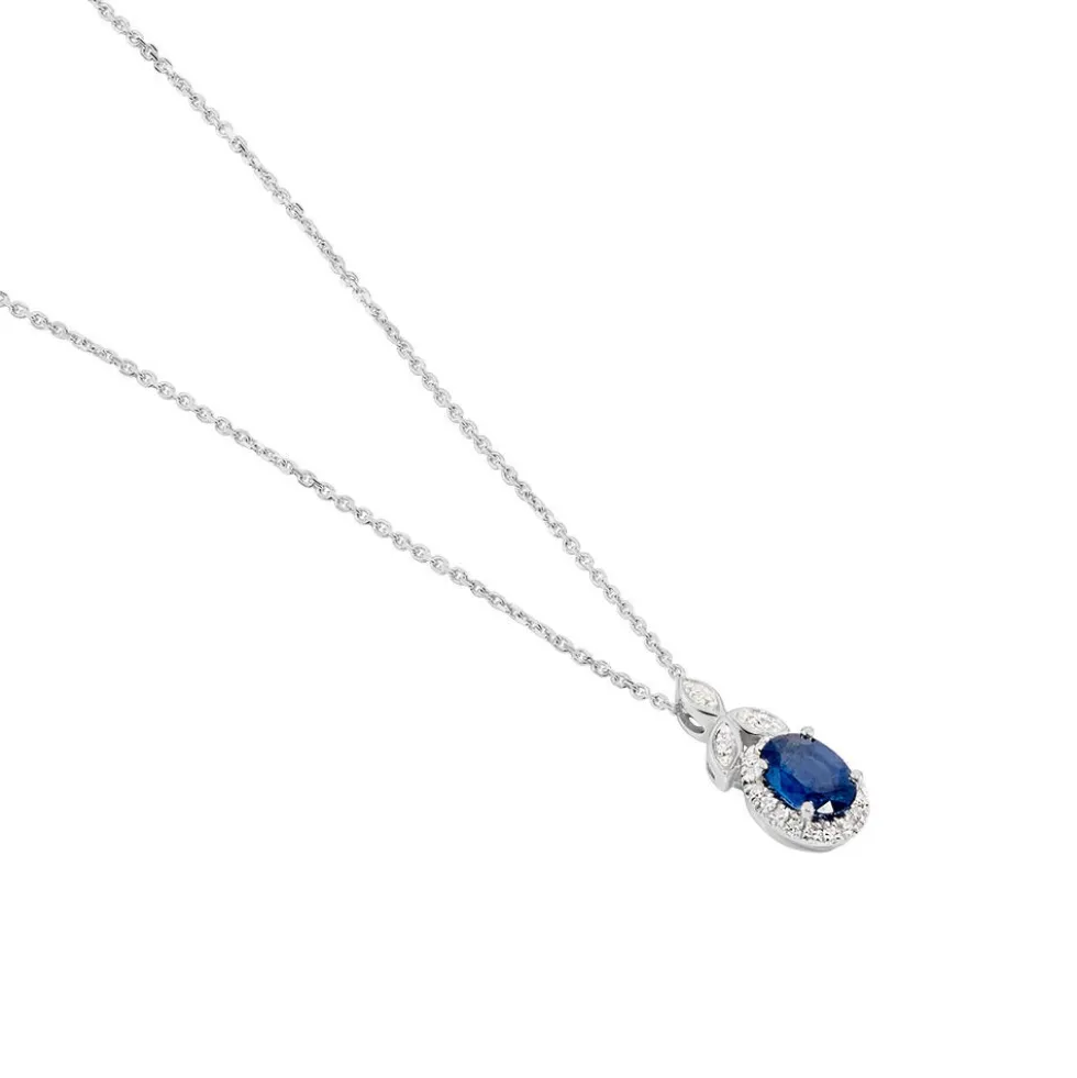 Collier Cloee Or Blanc Saphir Et Diamant