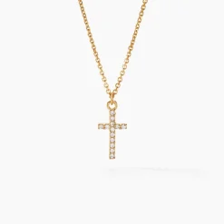 Collier Cobeia Croix Maille Forçat Or Jaune Oxyde De Zirconium