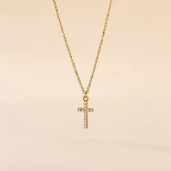 Collier Cobeia Croix Maille Forçat Or Jaune Oxyde De Zirconium