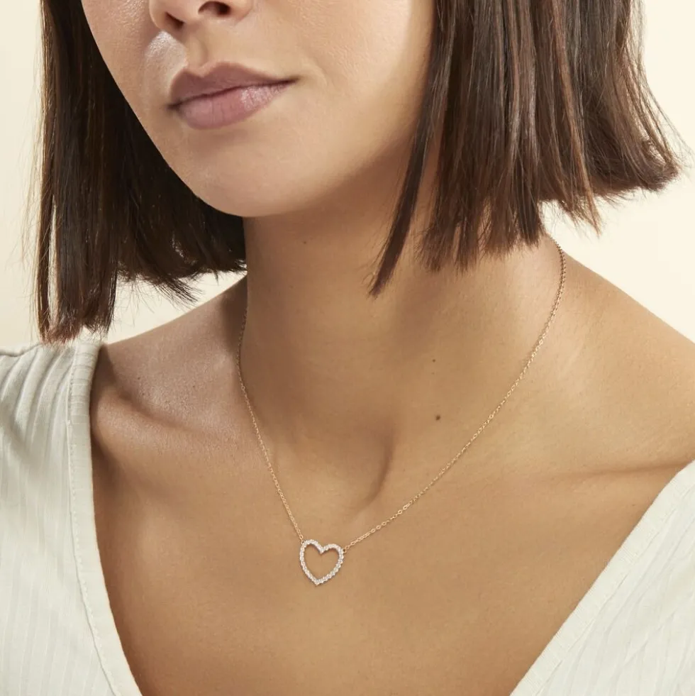 Collier Coeur Droit Or Jaune Oxyde De Zirconium