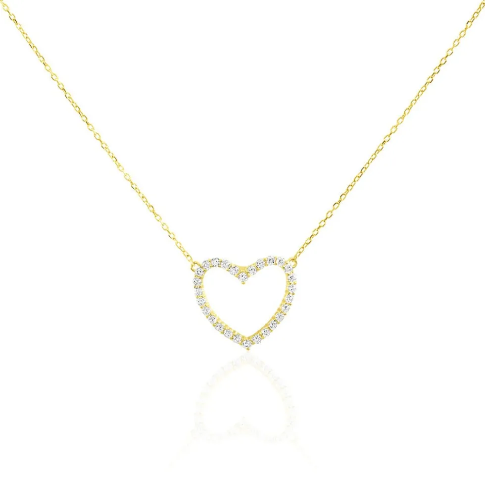 Collier Coeur Droit Or Jaune Oxyde De Zirconium