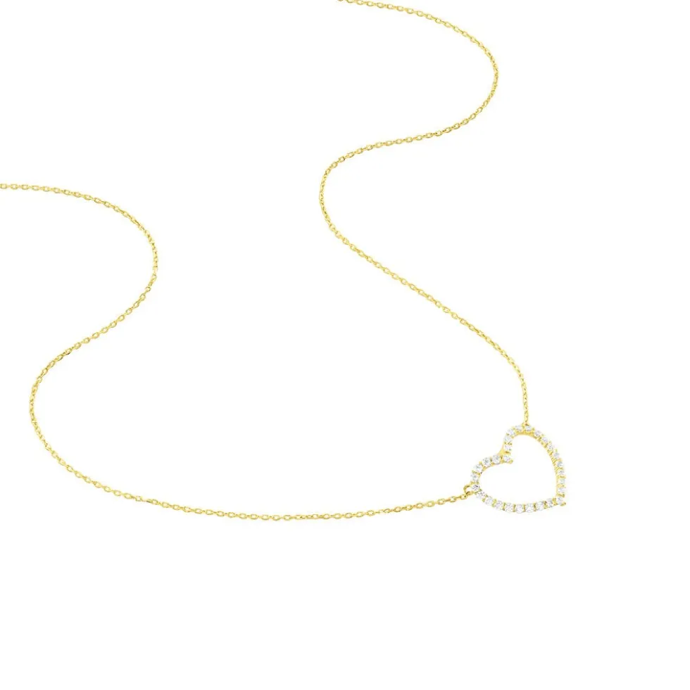 Collier Coeur Droit Or Jaune Oxyde De Zirconium