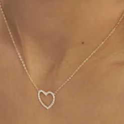 Collier Coeur Droit Or Jaune Oxyde De Zirconium