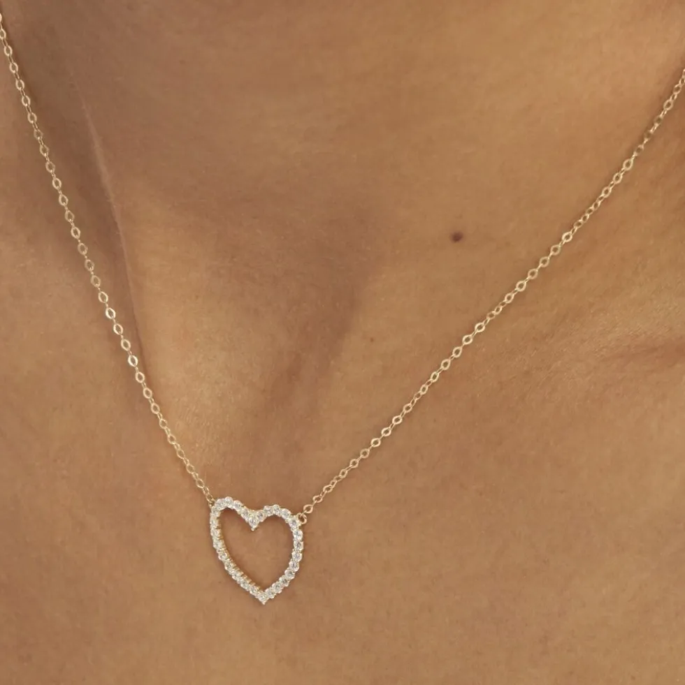 Collier Coeur Droit Or Jaune Oxyde De Zirconium