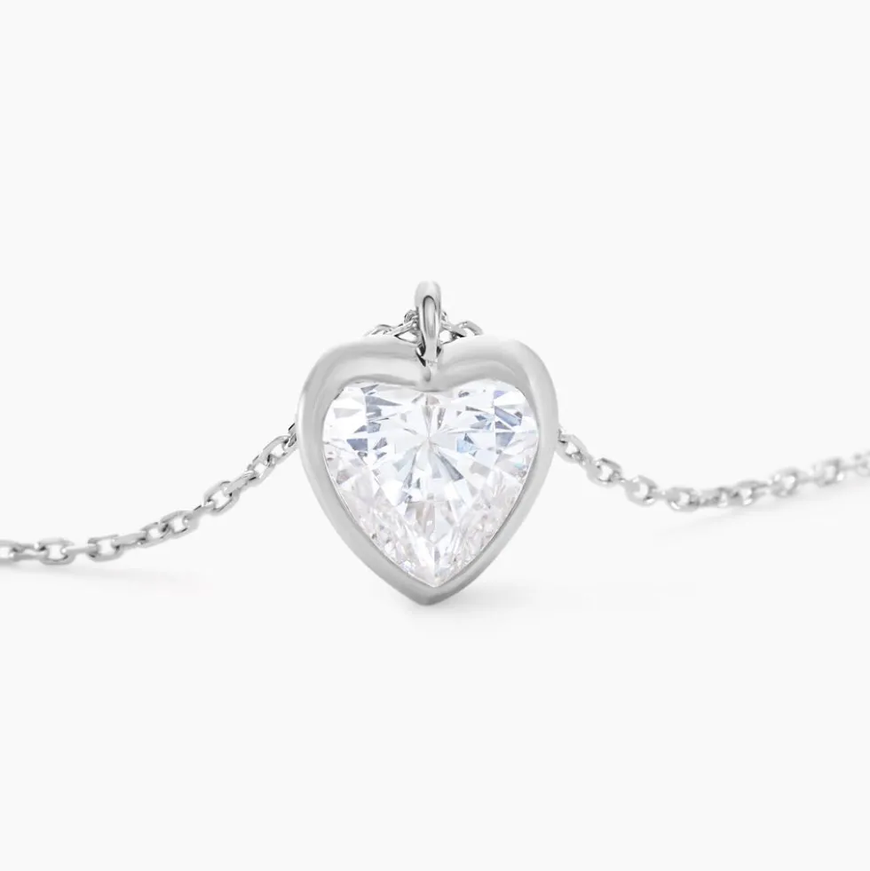 Collier Coeur Serti Clos Or Blanc Oxyde De Zirconium