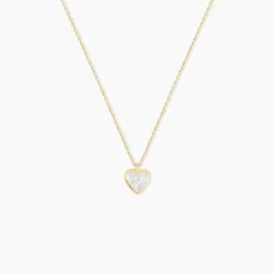 Collier Coeur Serti Clos Or Jaune Oxyde De Zirconium