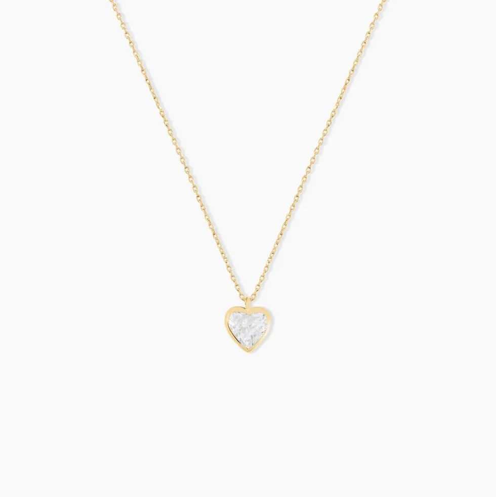 Collier Coeur Serti Clos Or Jaune Oxyde De Zirconium