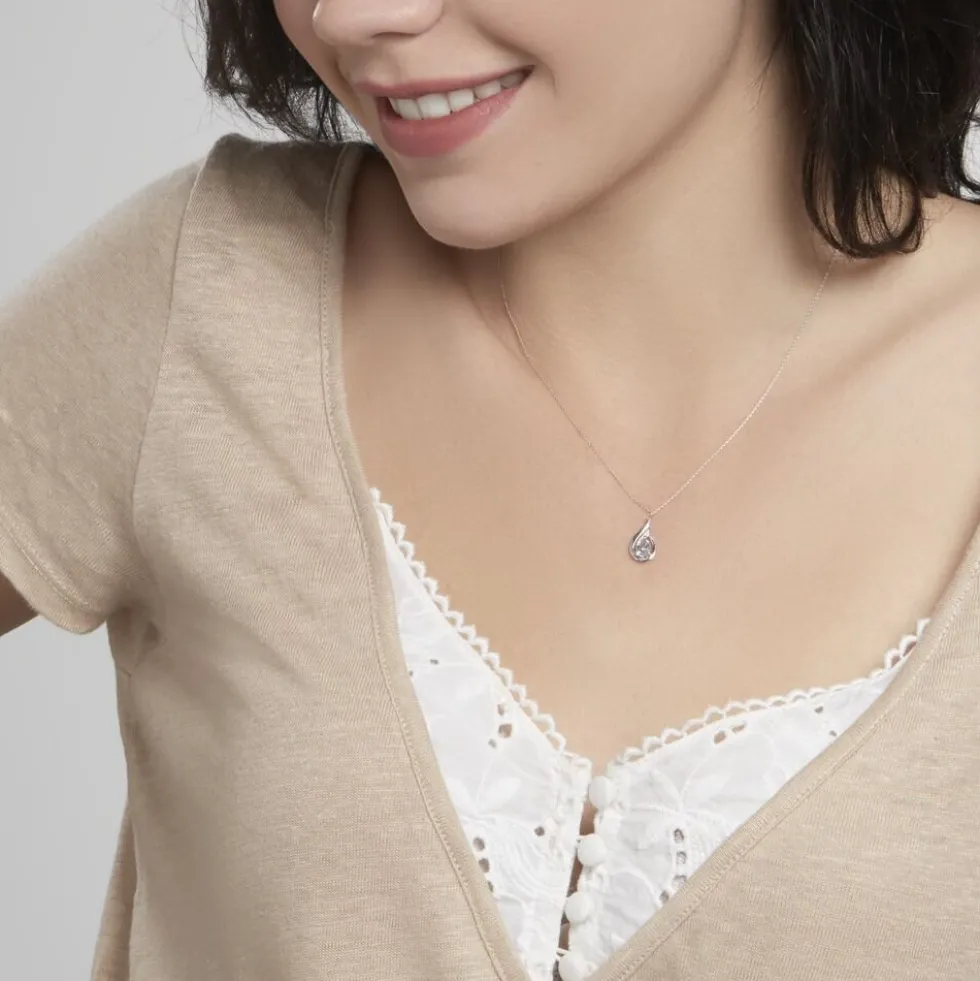 Collier Daen Or Blanc Topaze Oxyde