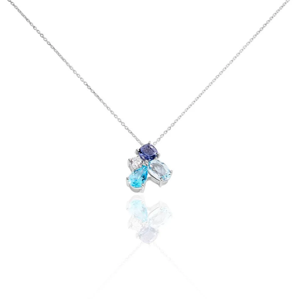 Collier Doryne Or Blanc Topaze Et Oxyde De Zirconium