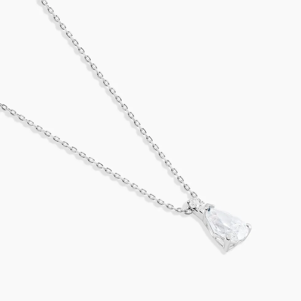 Collier Enis Or Blanc Oxyde De Zirconium Et Olivine