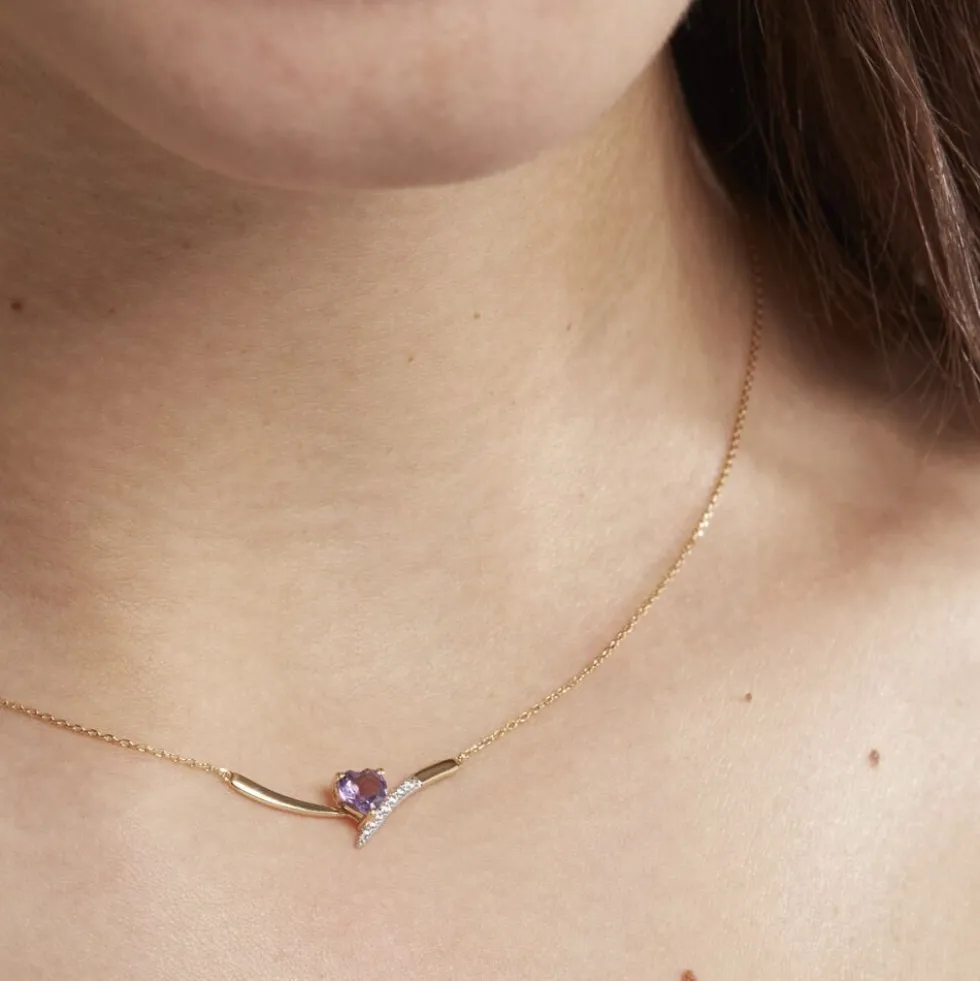 Collier Eva Or Jaune Amethyste Et Oxyde De Zirconium