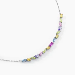 Collier Evasion Argent Blanc Pierre De Synthese Oxyde De Zirconium