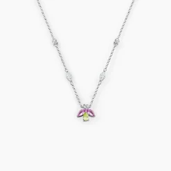 Collier Evasion Argent Blanc Pierre De Synthese Oxyde De Zirconium