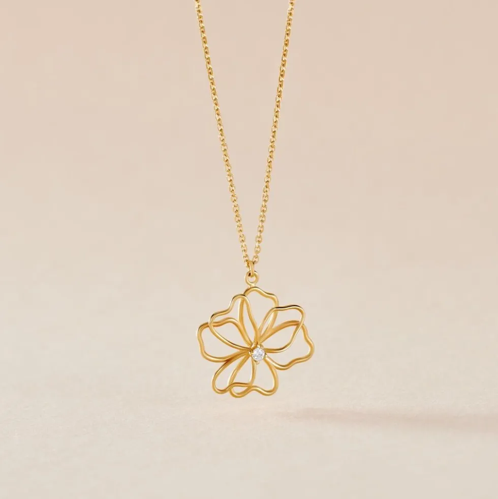 Collier Floraison Dorée Or Jaune Oxyde De Zirconium