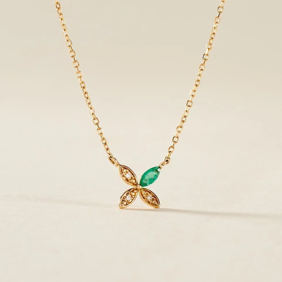 Collier Flower Power Or Jaune Emeraude Diamant