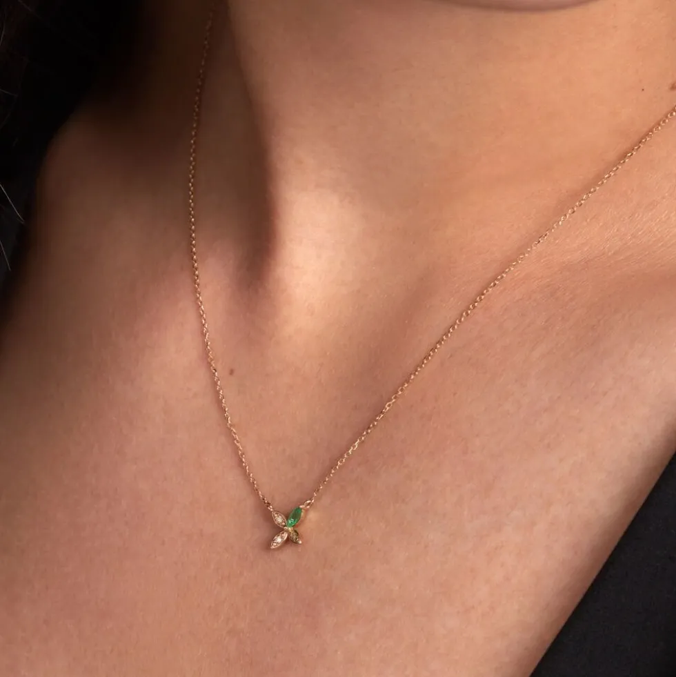 Collier Flower Power Or Jaune Emeraude Diamant