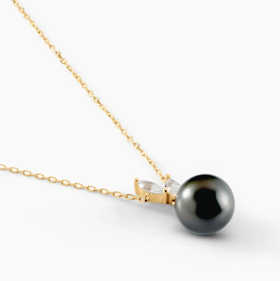 Collier Giuseppe Or Jaune Perle De Tahiti Oxyde Zirconium