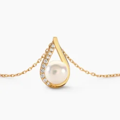 Collier Helin Or Jaune Perle De Culture Et Oxyde De Zirconium