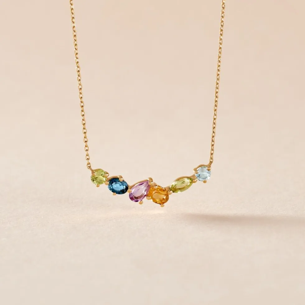 Collier Hortense Or Jaune Topaze Péridot Améthyste