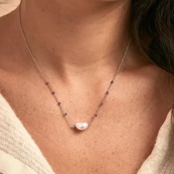 Collier Kerri Argent Blanc Perle De Culture Améthyste