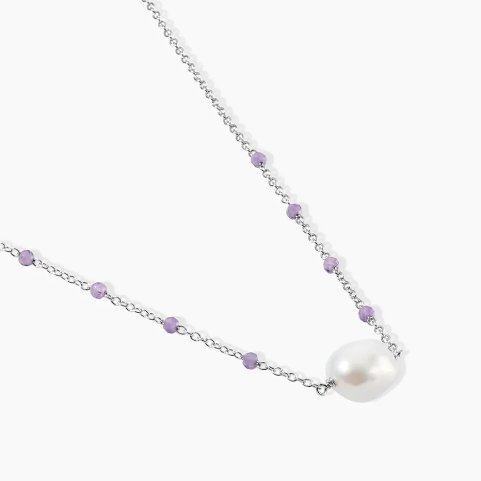 Collier Kerri Argent Blanc Perle De Culture Améthyste