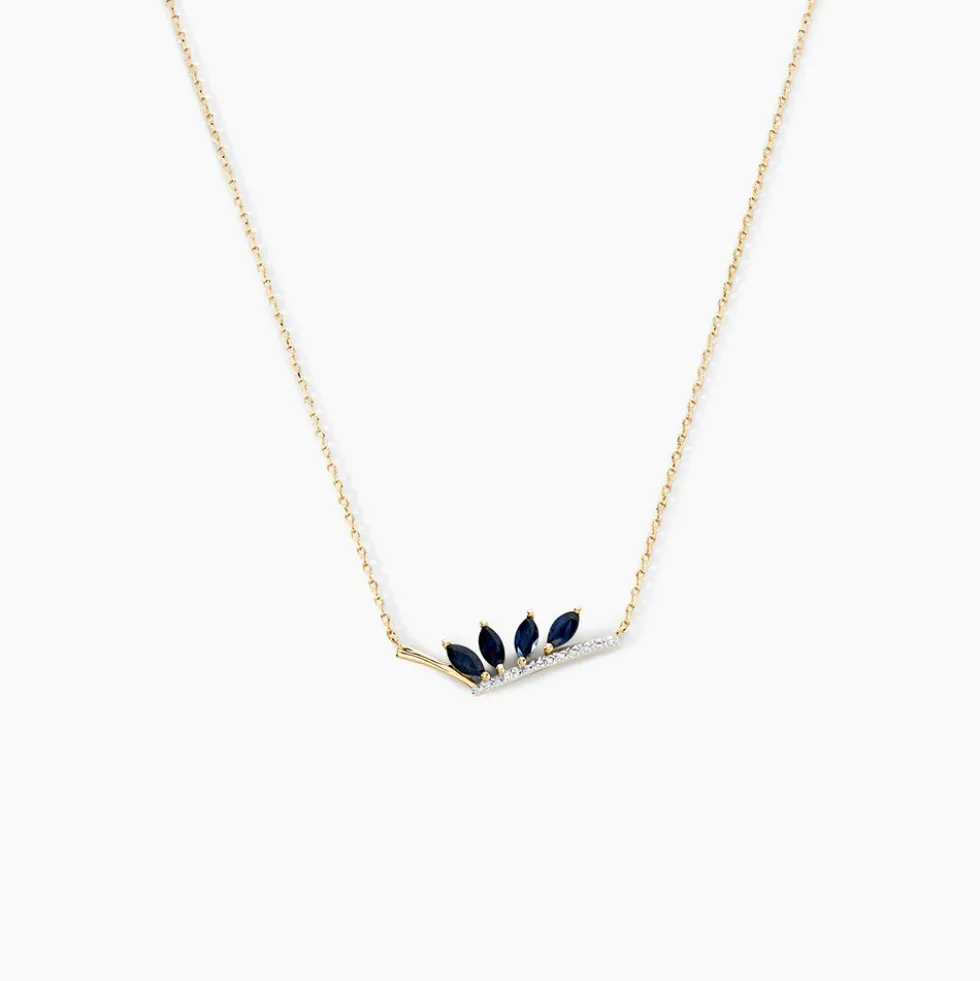 Collier Navette Or Jaune Saphir Diamant