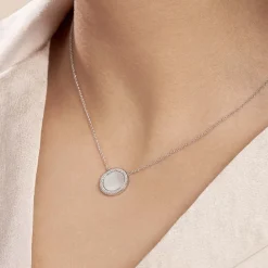 Collier Nawala Argent Blanc Oxyde De Zirconium Et Nacre