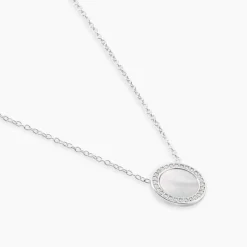 Collier Nawala Argent Blanc Oxyde De Zirconium Et Nacre
