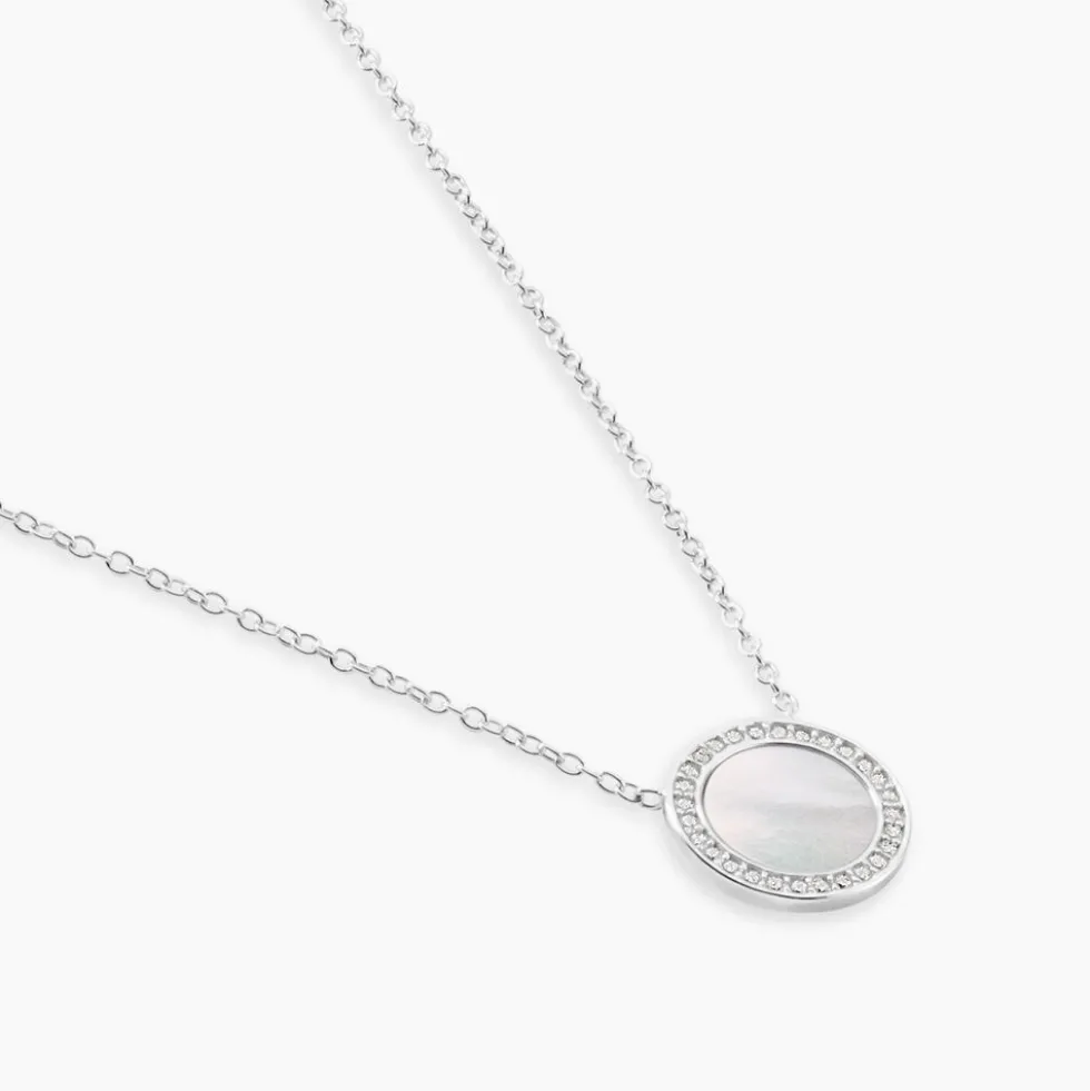 Collier Nawala Argent Blanc Oxyde De Zirconium Et Nacre