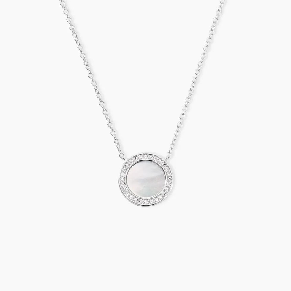 Collier Nawala Argent Blanc Oxyde De Zirconium Et Nacre