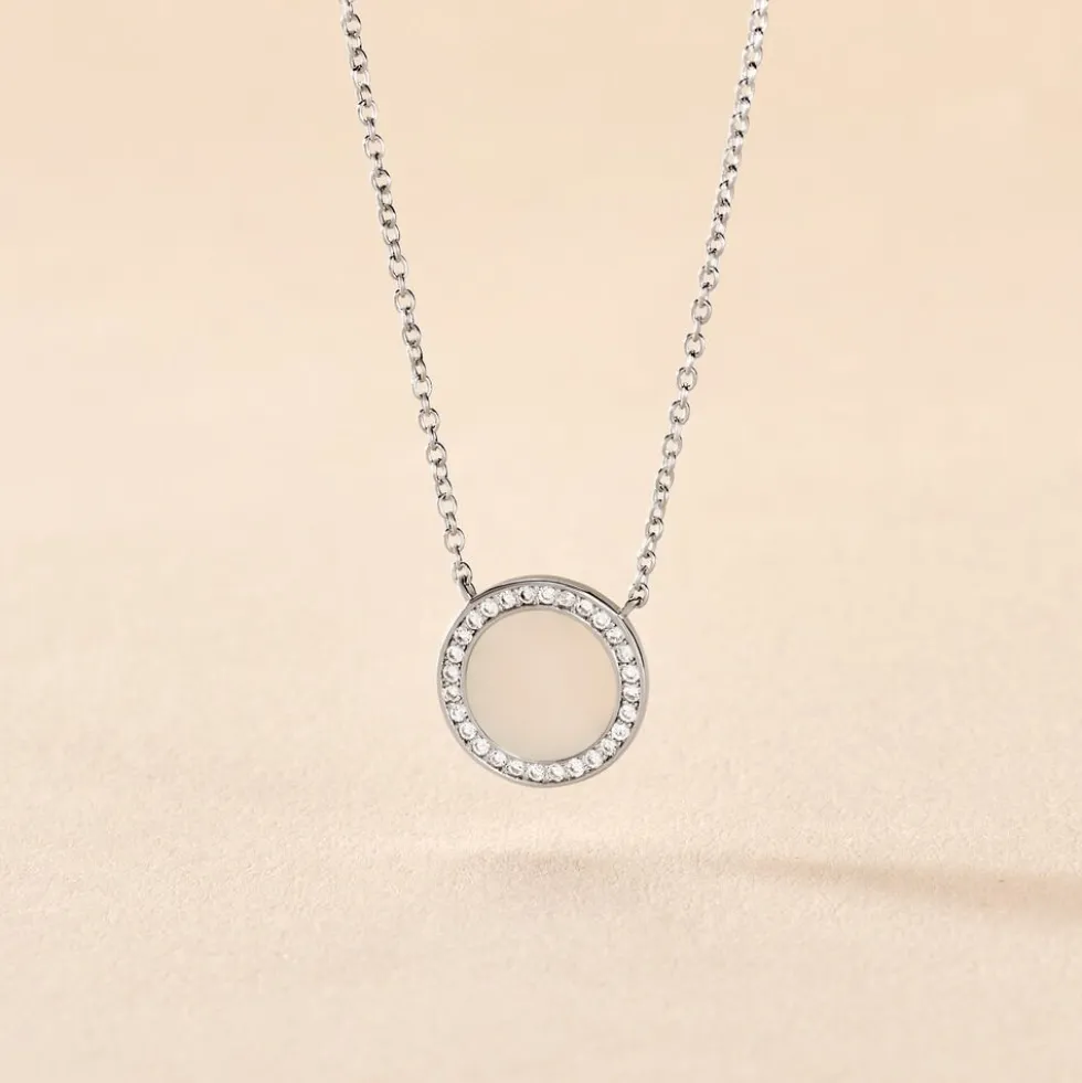 Collier Nawala Argent Blanc Oxyde De Zirconium Et Nacre
