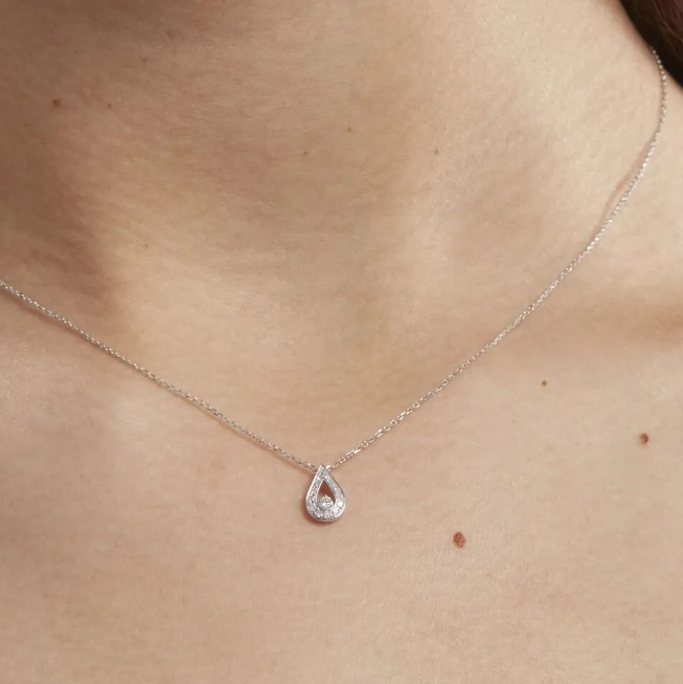 Collier Or Blanc Purete Goutte Diamant