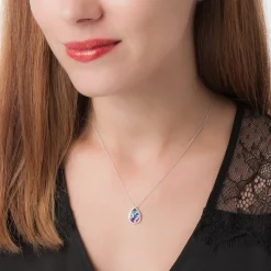 Collier Or Blanc Topaze Et Saphir