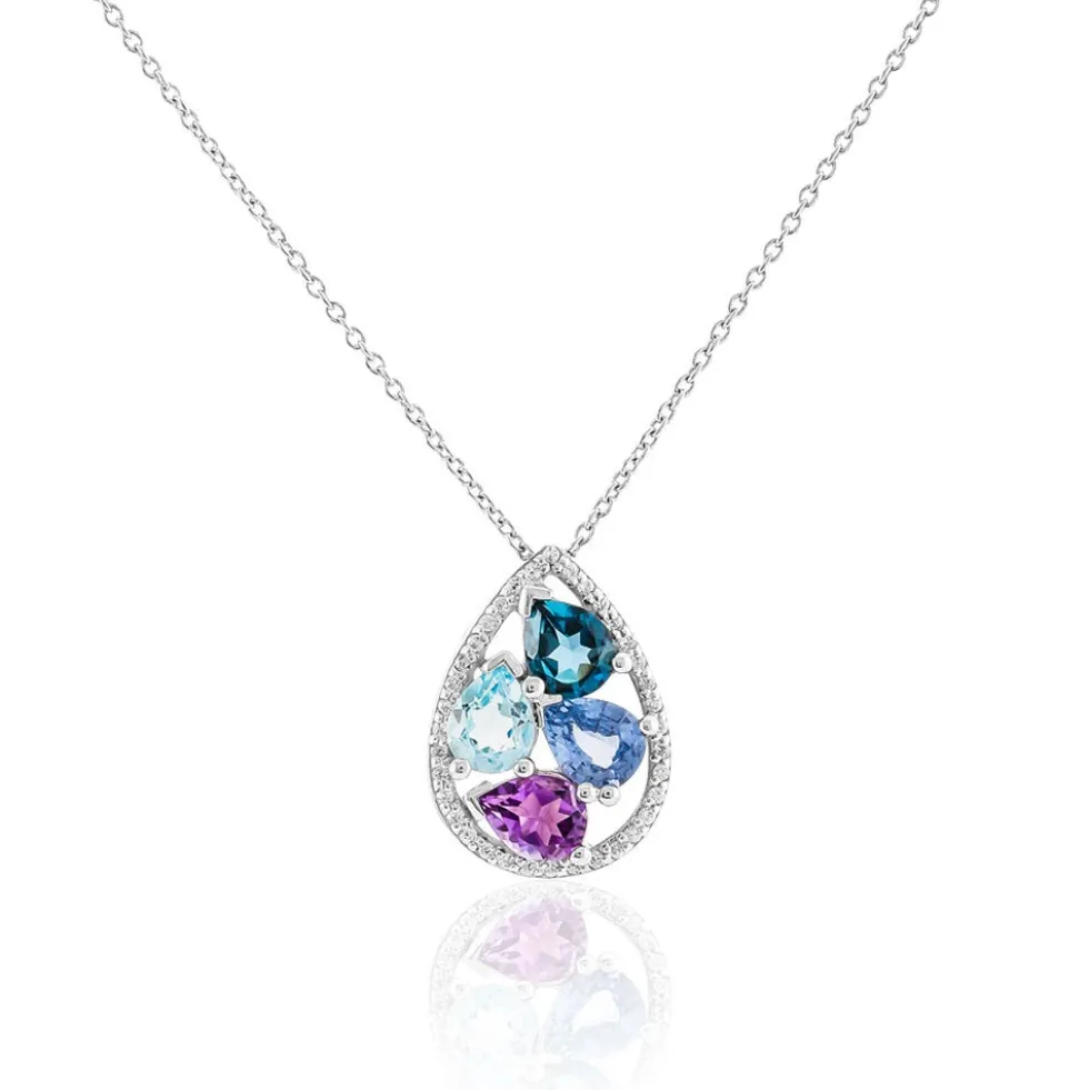 Collier Or Blanc Topaze Et Saphir