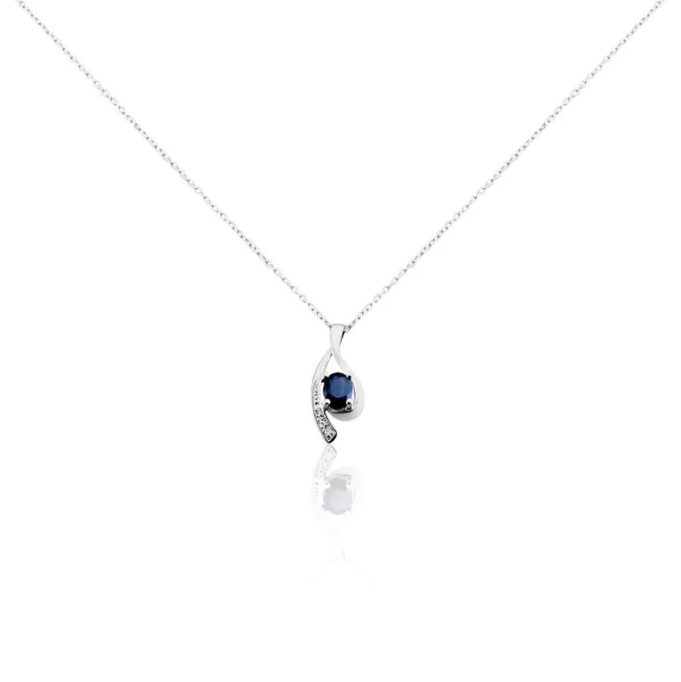 Collier Sagesse Or Blanc Saphir Et Diamant