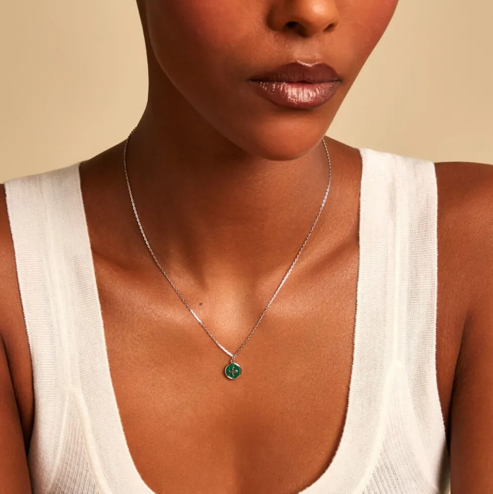 Collier Talismania Argent Blanc Malachite