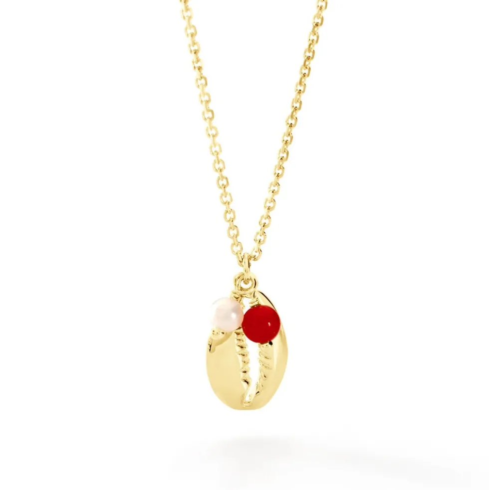 Collier Vitamin Sea Or Jaune Perle De Culture Corail