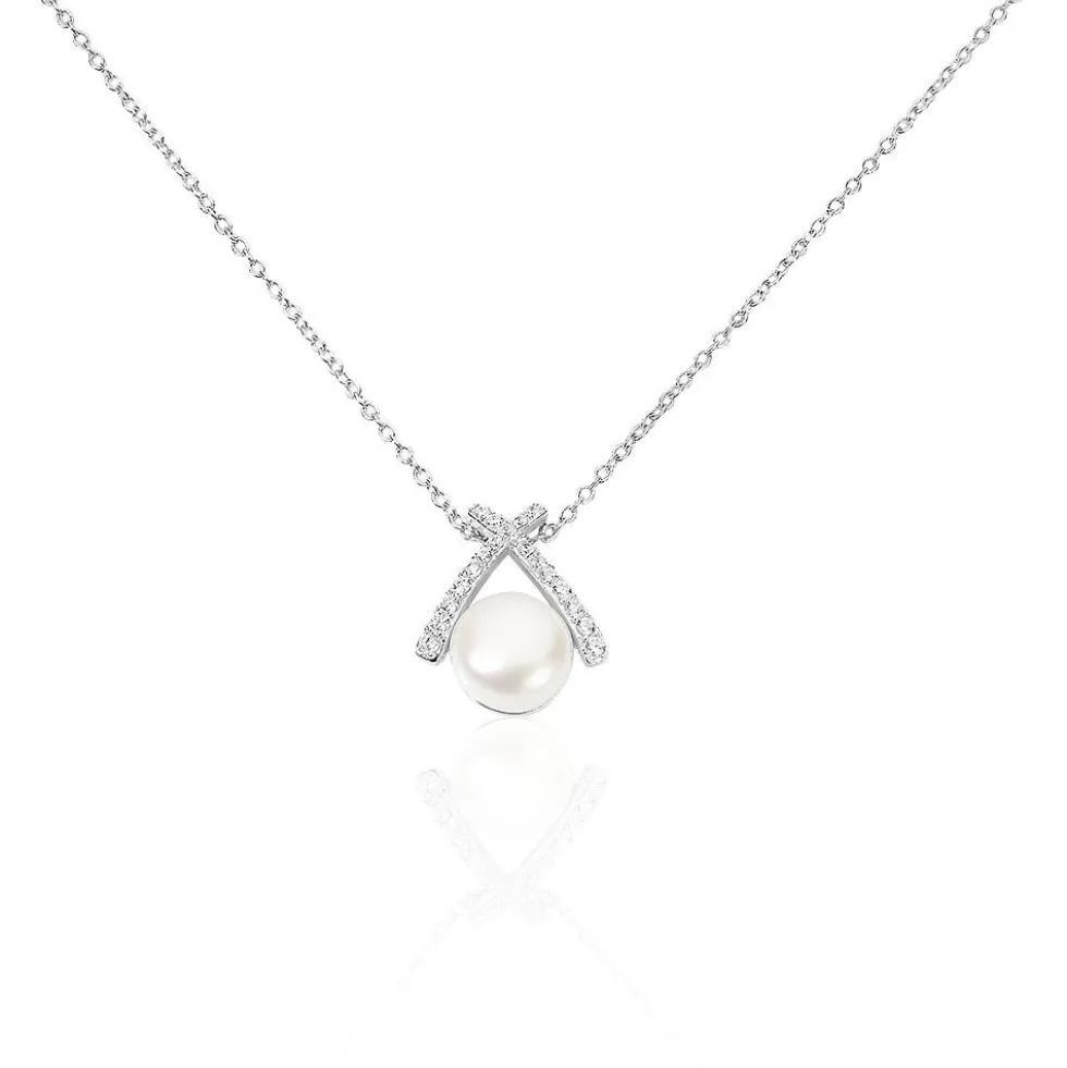 Collier Yacinthe Argent Blanc Perle De Culture Et Oxyde De Zirconium