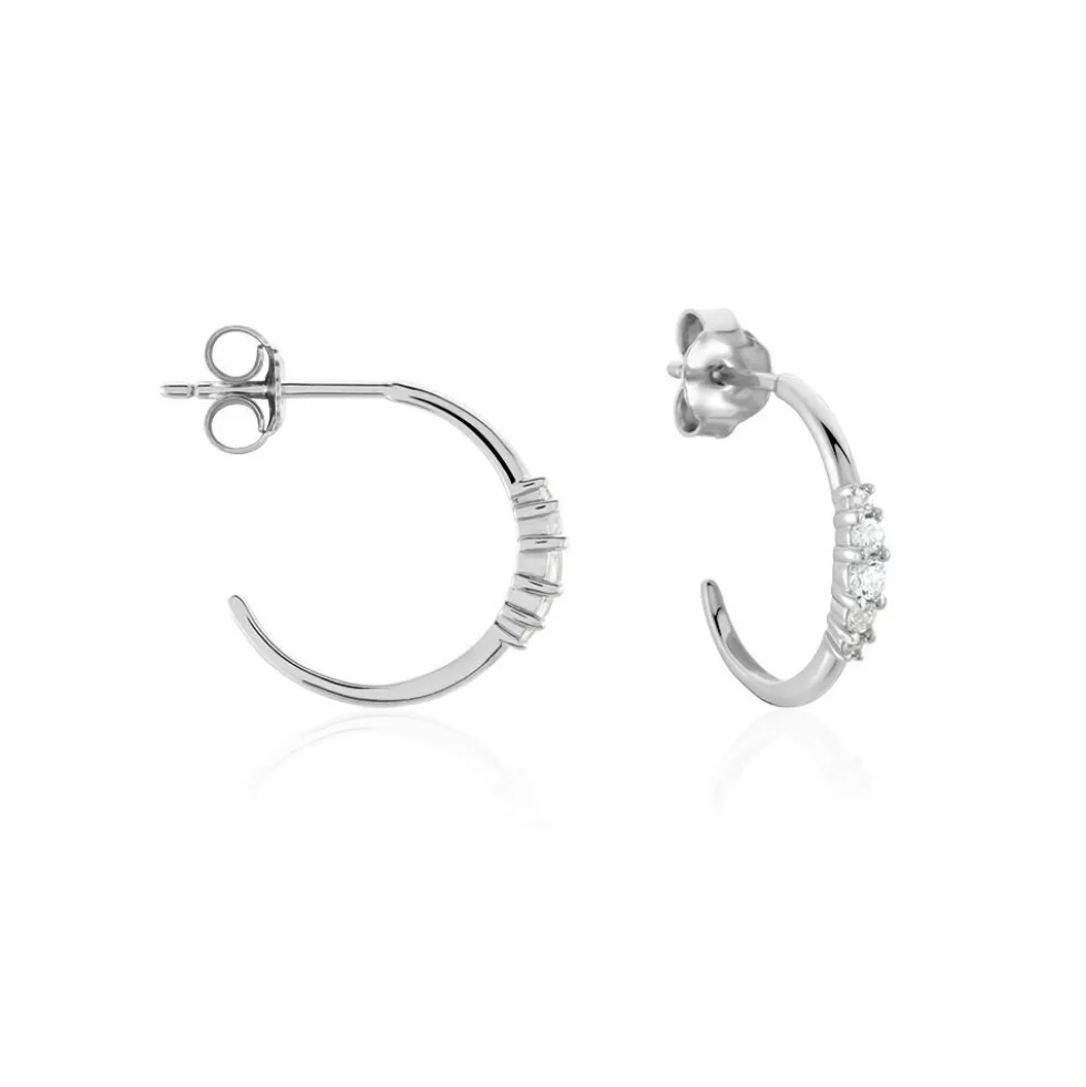 Créoles Anemone Argent Blanc Oxyde De Zirconium