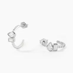 Créoles Dua Argent Blanc Oxyde De Zirconium