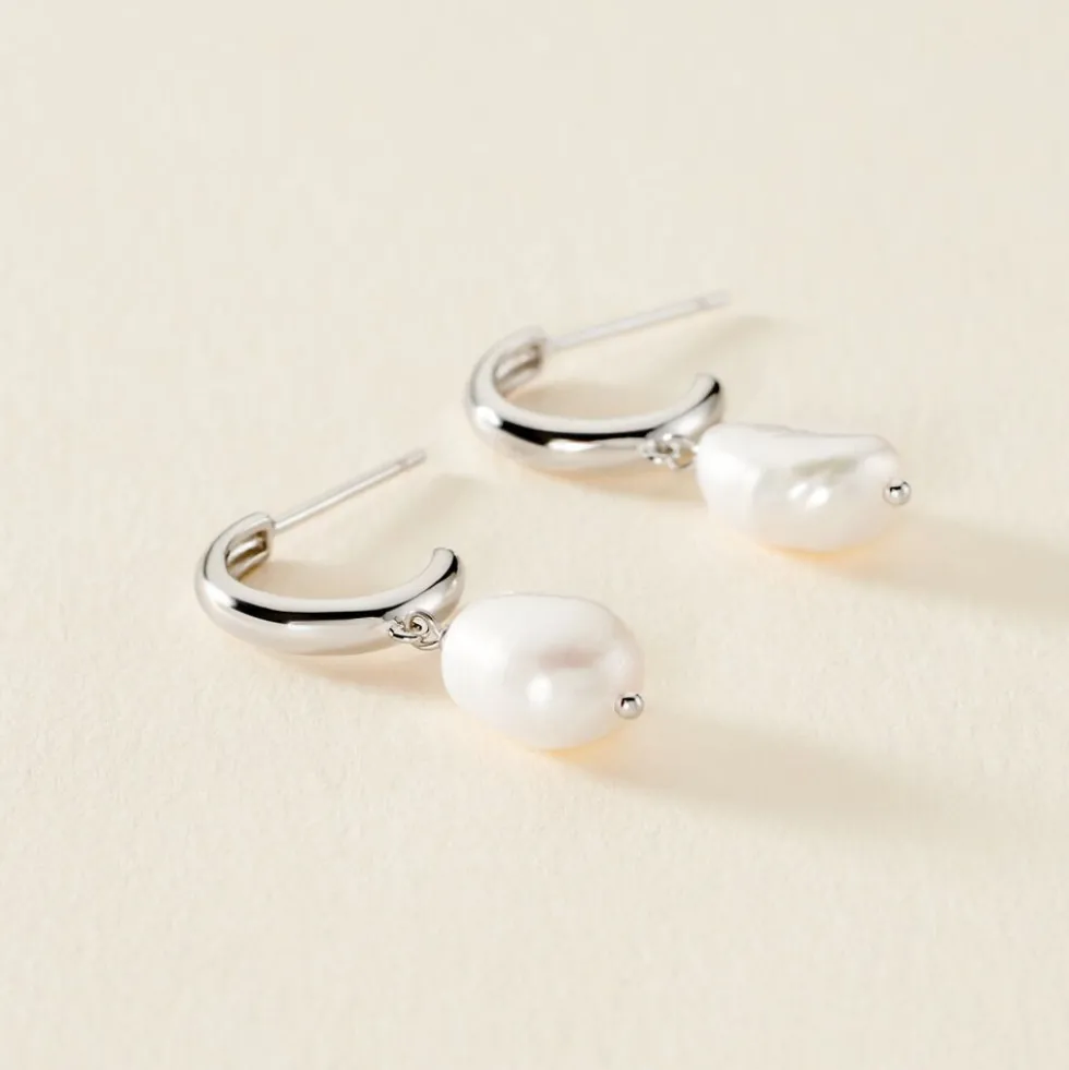 Créoles Petia Argent Blanc Perle De Culture