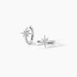 Créoles Estrella Argent Blanc Oxyde De Zirconium
