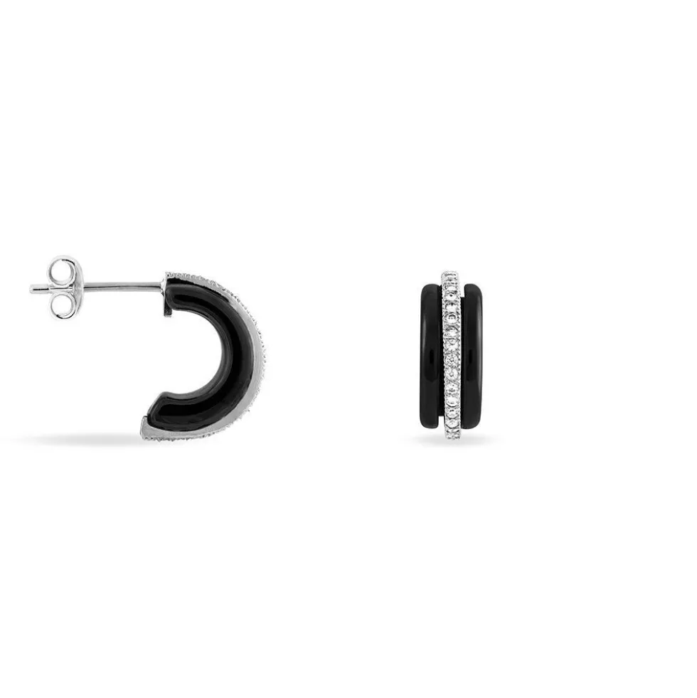 Créoles Noci Demi Cercle Argent Blanc Céramique Et Oxyde De Zirconium