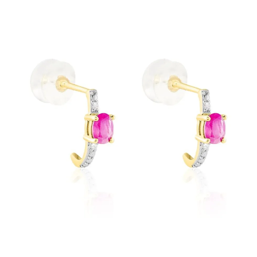 Demi Créoles Barrett Or Jaune Rubis Diamant
