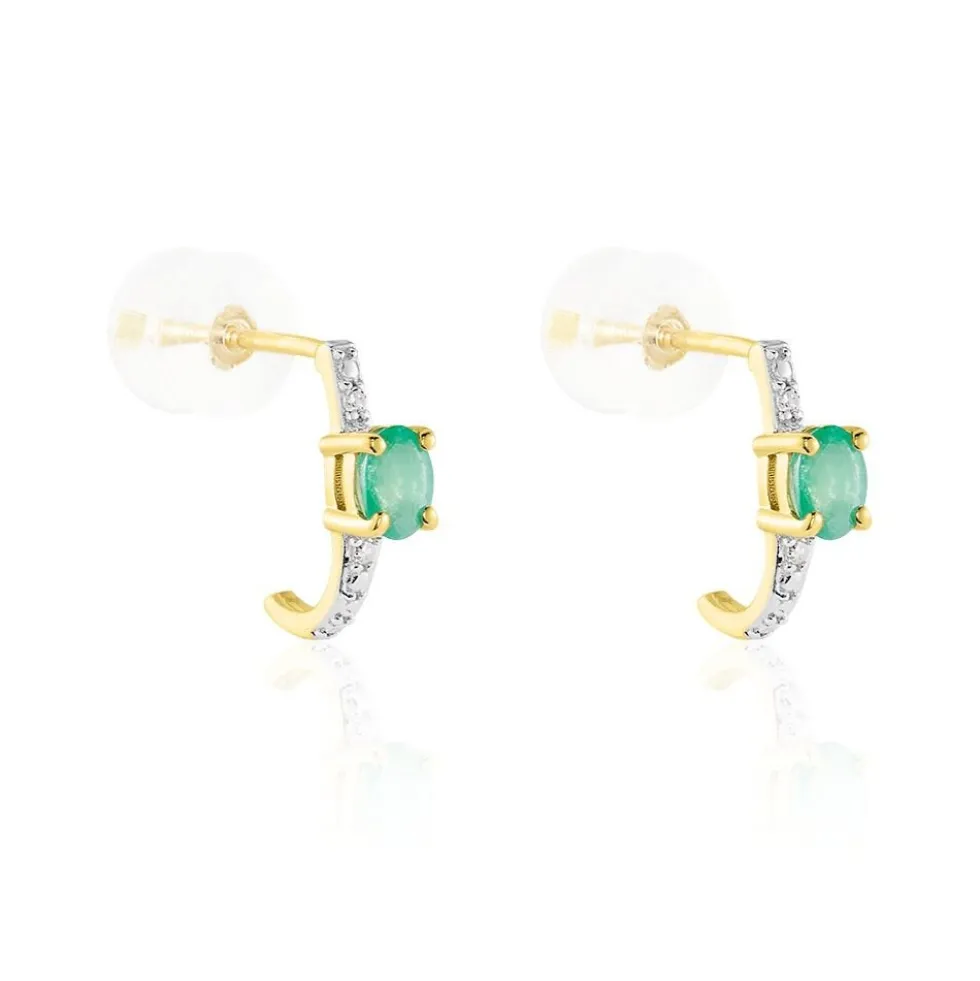 Demi Créoles Barrett Or Jaune Emeraude Diamant