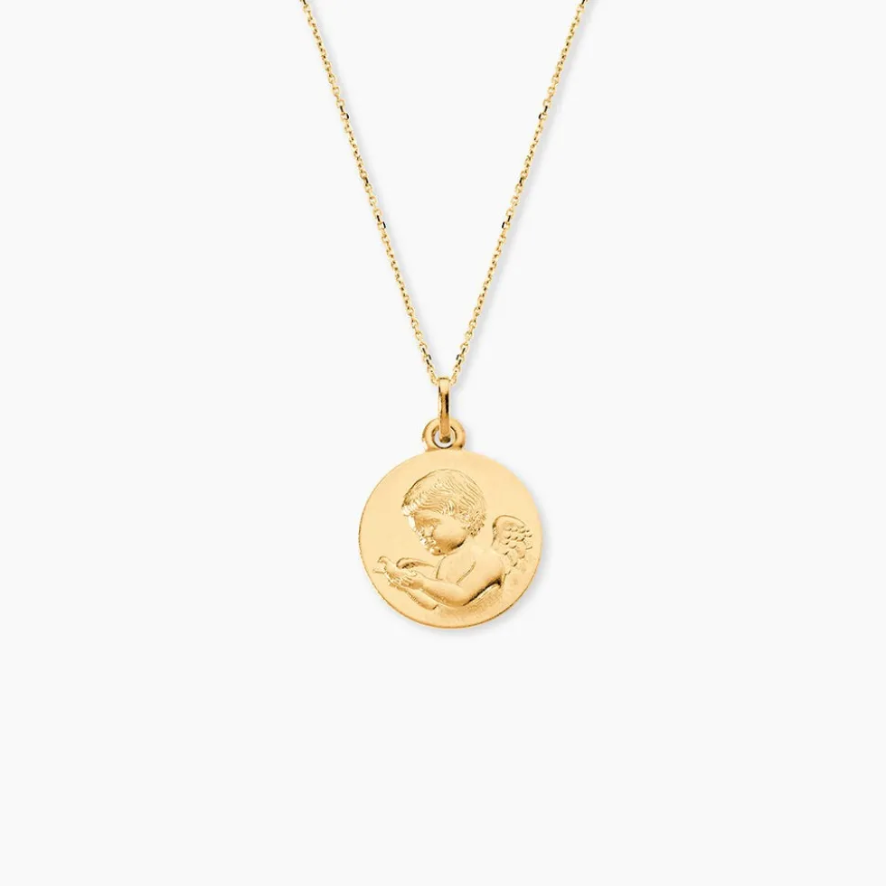 Medaille Or Jaune Ange Et Oiseau